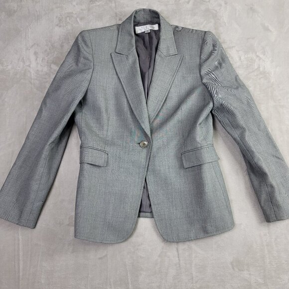 Tahari ASL Gray Zig-Zag Women's Hammered Button Suit Blazer | Size 6P - Picture 1 of 8